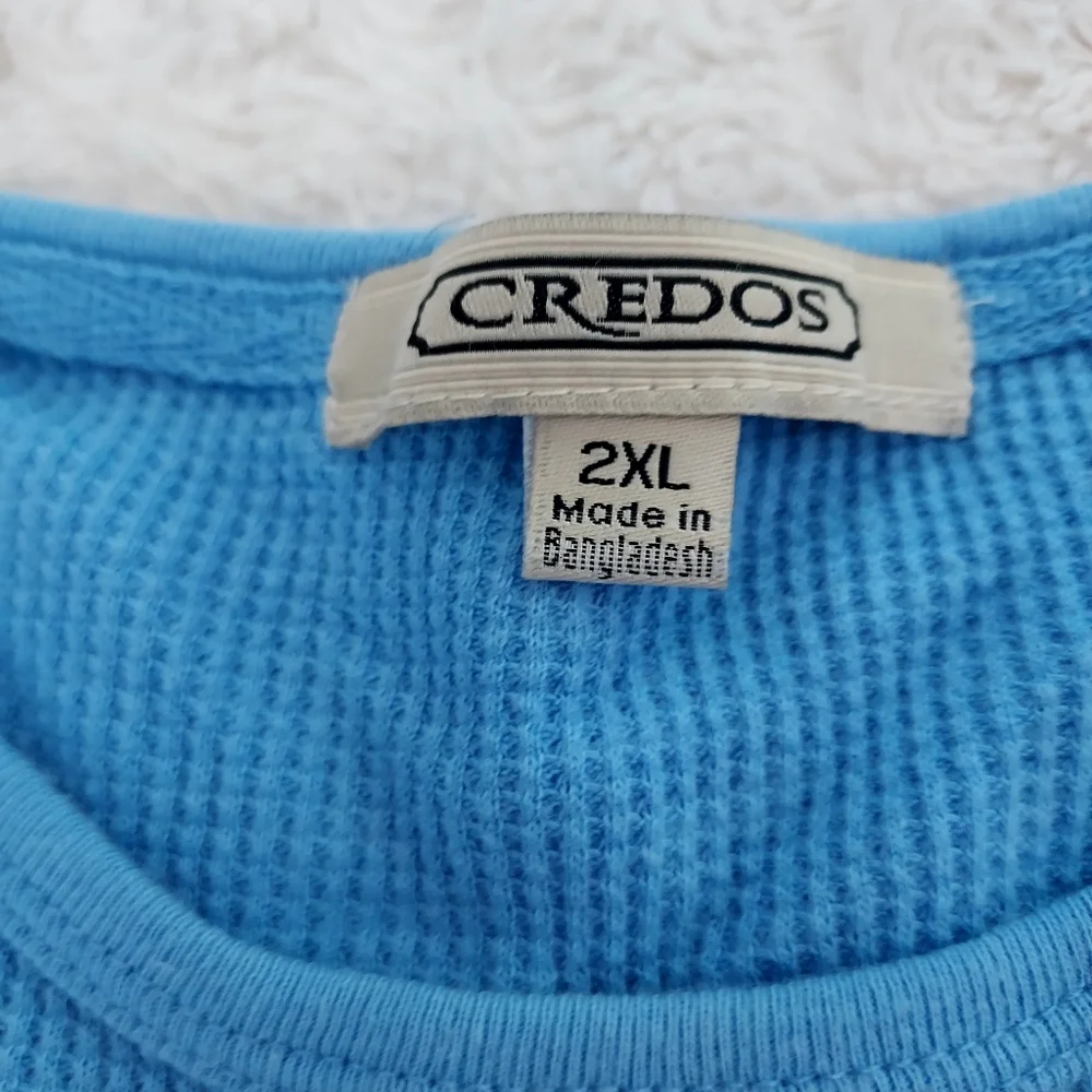 Waffle knit Light Blue thermal top Fall Winter Layering Cold Weather